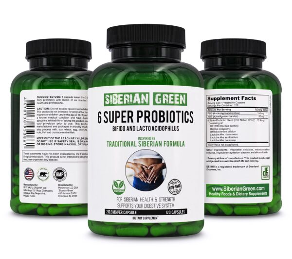 Siberian Green 6 super probióticos cápsulas para digestión saludable