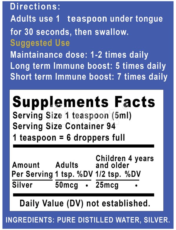 Etiqueta frontal solución plata coloidal Silver Holistics 16 oz