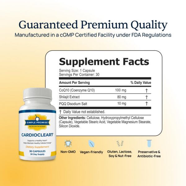 Etiqueta de CardioClear7 CoQ10 100 mg y PQQ 10 mg