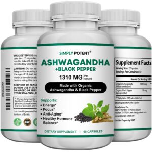 Frasco Simply Potent cápsulas orgánicas de ashwagandha 60 ct