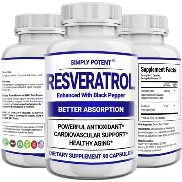 Version 1.0.0 Simply Potent Resveratrol frasco cápsulas