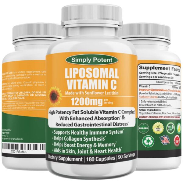 Botella Simply Potent Vitamina C liposomal 1500mg 180 cápsulas