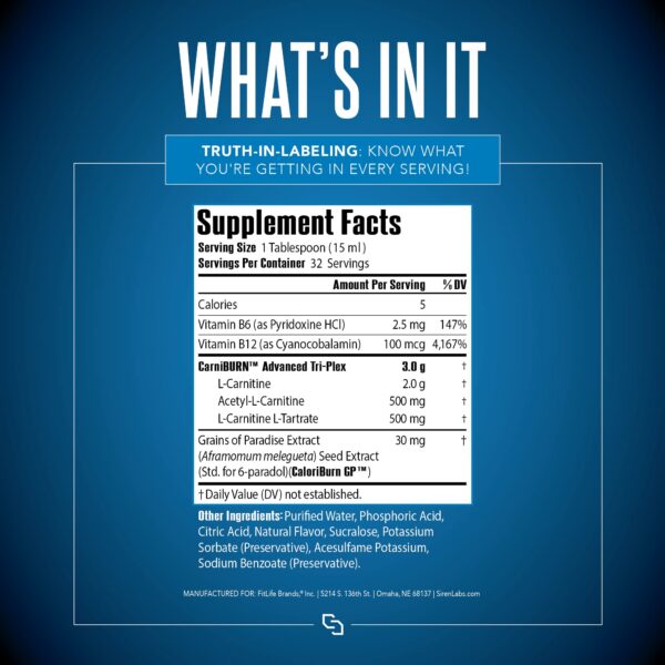 Etiqueta de SIRENLABS L-Carnitine Elite Burn