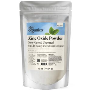 Frasco de zinc oxide powder Sky Organics frontal