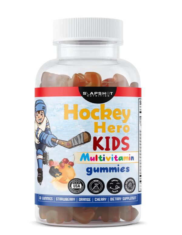 Frasco y etiqueta Slapshot Nutrition Kids Multivitamin Gummies