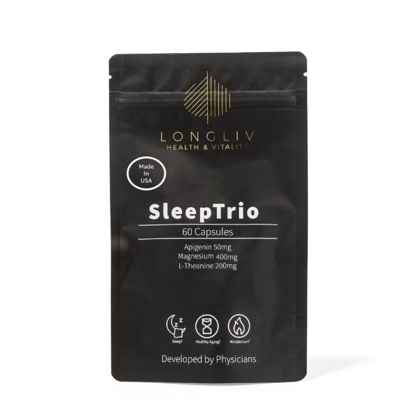 Version 1.0.0 Sleep Trio botella frontal LongLiv Health
