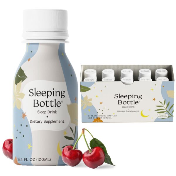 Version 1.0.0 Sleeping Bottle bebida para dormir sin melatonina sabor cereza botella