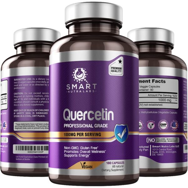 Frasco de Smart Nutra Labs Quercetina 180 cápsulas veganas