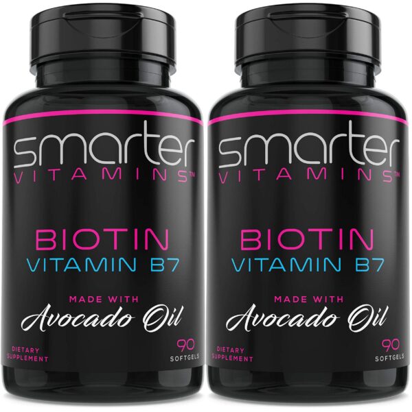 Frasco frontal Smarter Biotin 5000mcg en aceite de aguacate