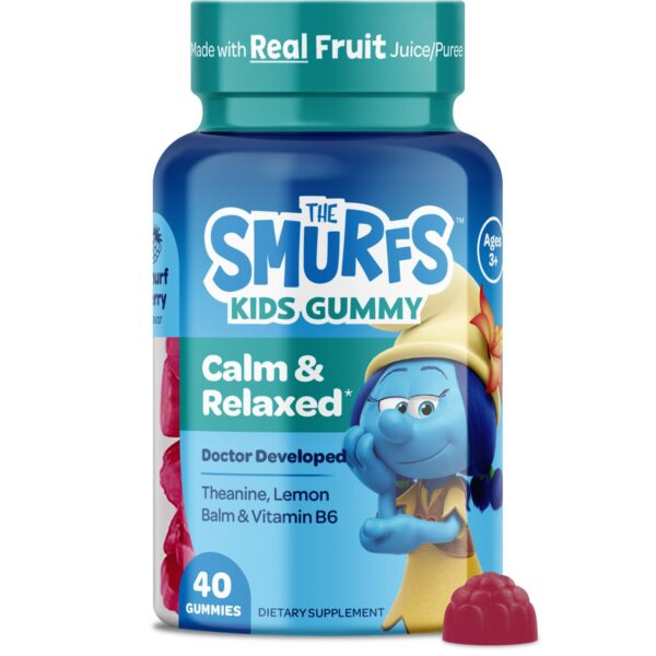 Version 1.0.0 Frente de etiqueta Smurfs Kids Calm Gummies