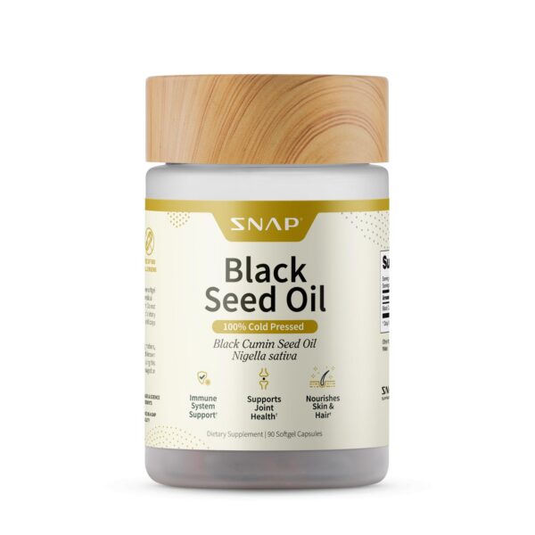 Frente de envase aceite de semilla negra