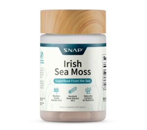 Frente del frasco Snap Supplements musgo marino irlandés