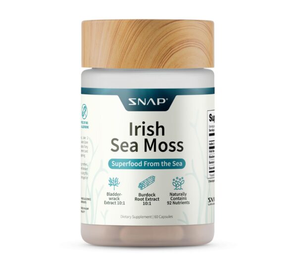 Frente del frasco Snap Supplements musgo marino irlandés