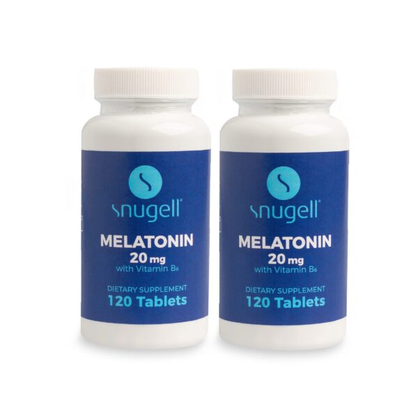 Snugell Melatonina 20 mg vitaminas paquete frontal 120 tabletas