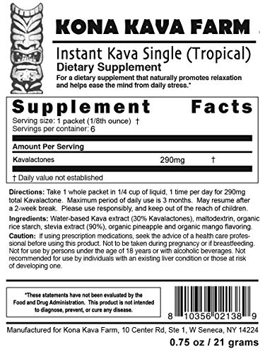 Sobre individual bebida kava instantánea Kona Kava Farm