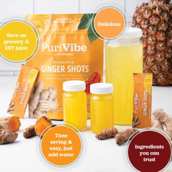 Version 1.0.0 Sobre individual PuriVibe shot jengibre superalimentos