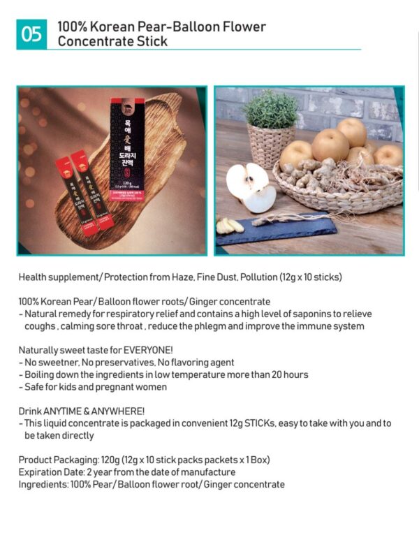 Sobres individuales concentrado liquido pera coreana jengibre