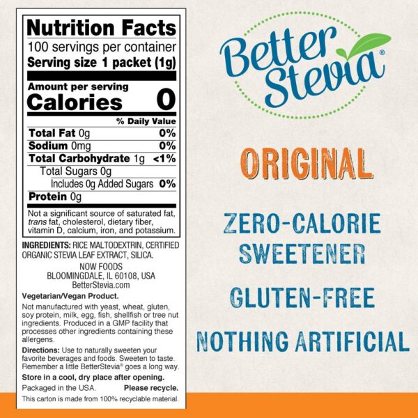 Sobres individuales de extracto de estevia natural