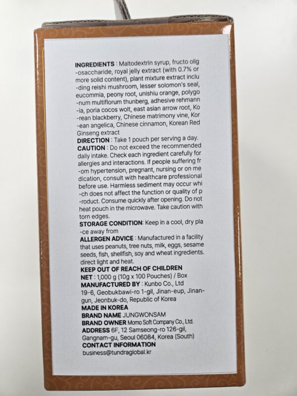 Sobres individuales de JUNGWONSAM ginseng rojo y miel real