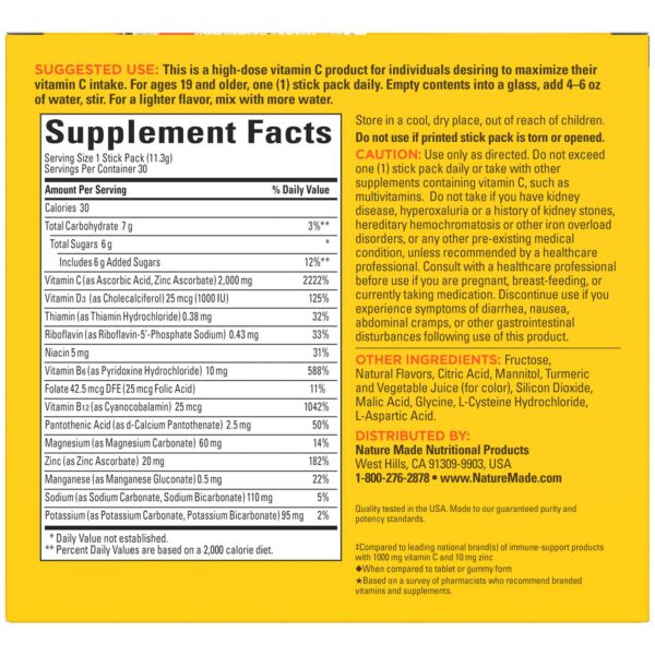 Version 1.0.0 Sobres de vitamina C D y zinc Nature Made ImmuneMAX 30 unidades