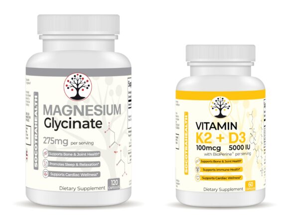 Frasco Socotra Health Magnesio Glycinate y D3 K2