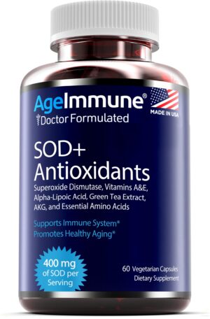 Frasco de SOD Antioxidants Complex con etiqueta frontal