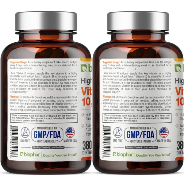 Softgels biophix vitamina D3 para soporte óseo e inmunológico