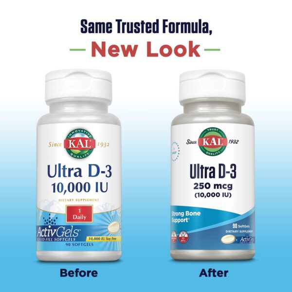 Version 1.0.0 Softgels líquidos Vitamina D3 KAL Ultra vista cercana