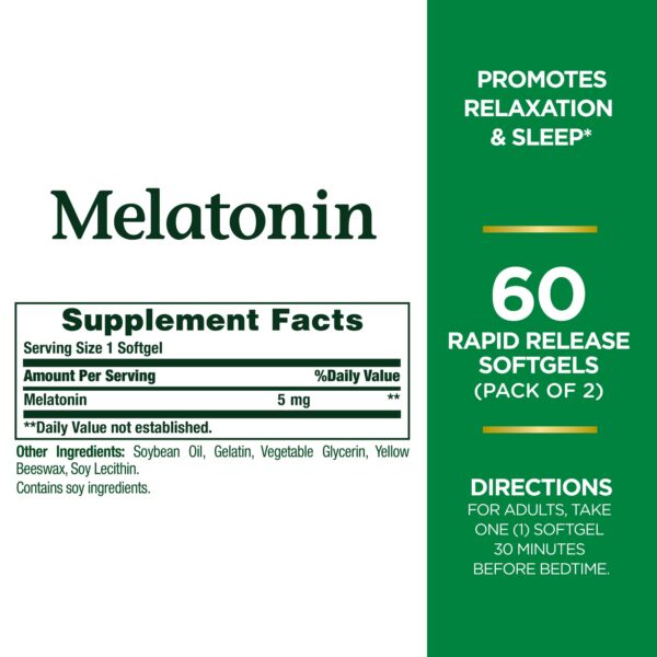 Softgels de melatonina Nature's Bounty 5mg fáciles de tragar y efectivo