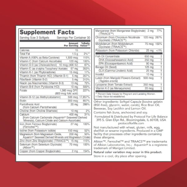 Softgels del multivitamínico prenatal Protocol Pre-Natal