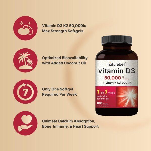 Softgels NatureBell vitamina D3 y K2 50,000 UI