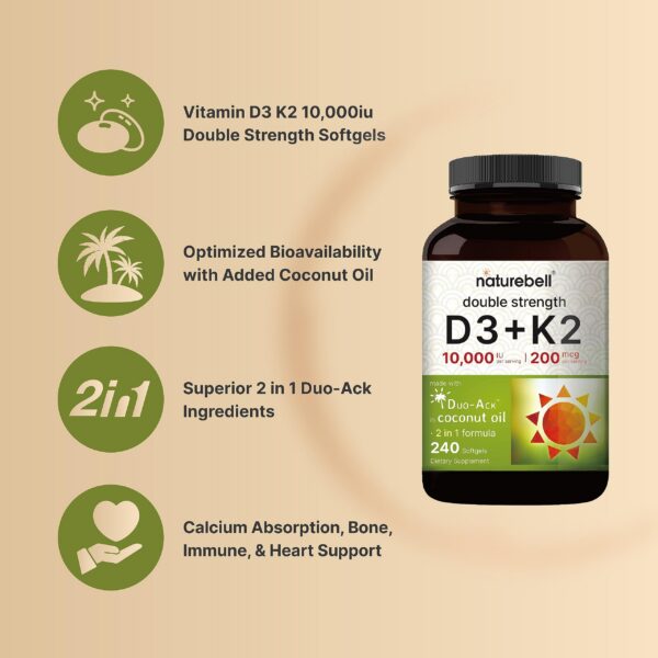 Softgels NatureBell vitamina d3 k2 dosis diaria suplemento