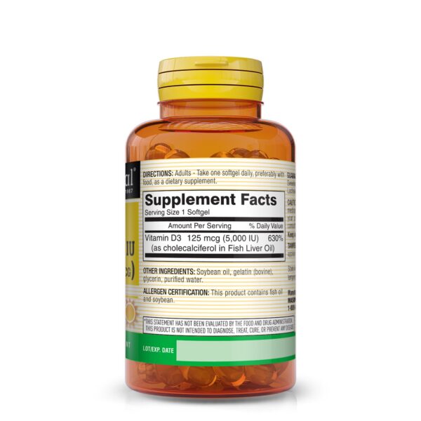 Cápsulas blandas amarillas de vitamina D3 5000 UI Mason Natural