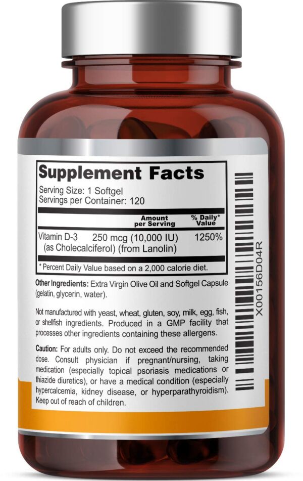 Softgels Vitamina D3 Health Genesis alta potencia 10000 UI