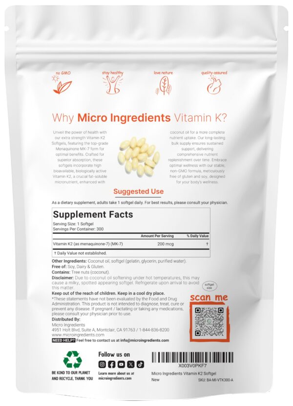 Version 1.0.0 Softgels de vitamina K2 MK7 Micro Ingredients con aceite coco