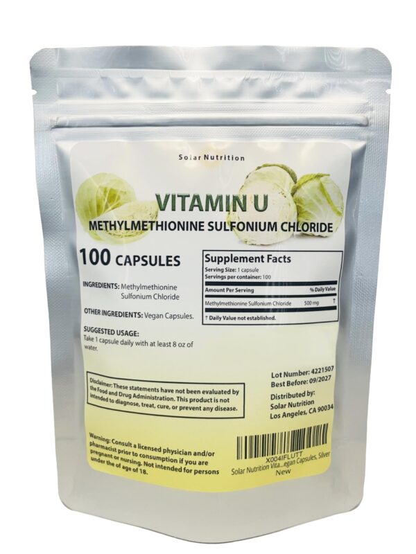Frasco Solar Nutrition Vitamin U con etiqueta