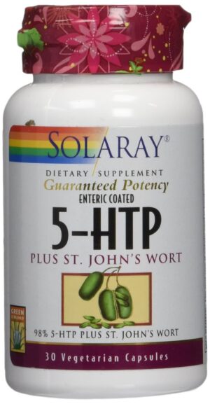 Frente de la botella SOLARAY 5-HTP Plus St John's Wort