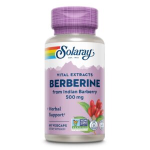 Frasco de Berberina SOLARAY 500 mg 60 cápsulas veganas