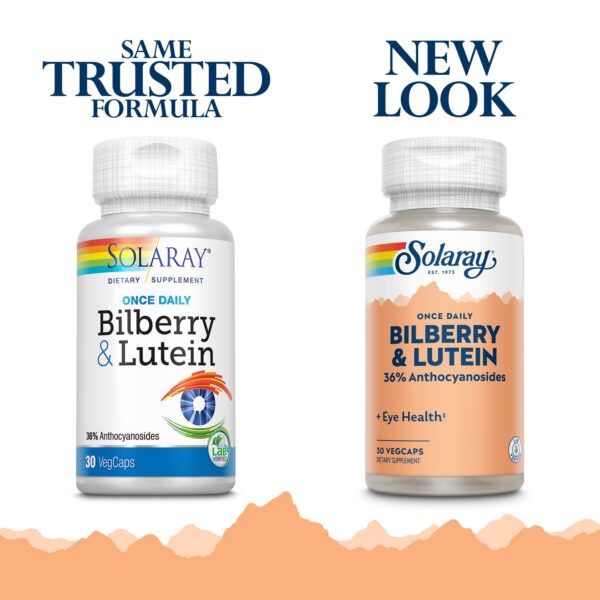 Etiqueta y frasco SOLARAY Bilberry y Luteína