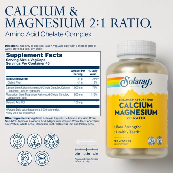 Etiqueta nutricional SOLARAY calcio magnesio