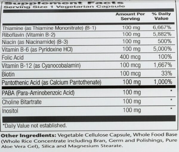 Solaray Complejo B detalle información nutricional