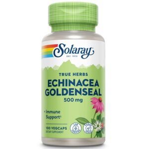 botella SOLARAY equinácea y sello de oro 500mg
