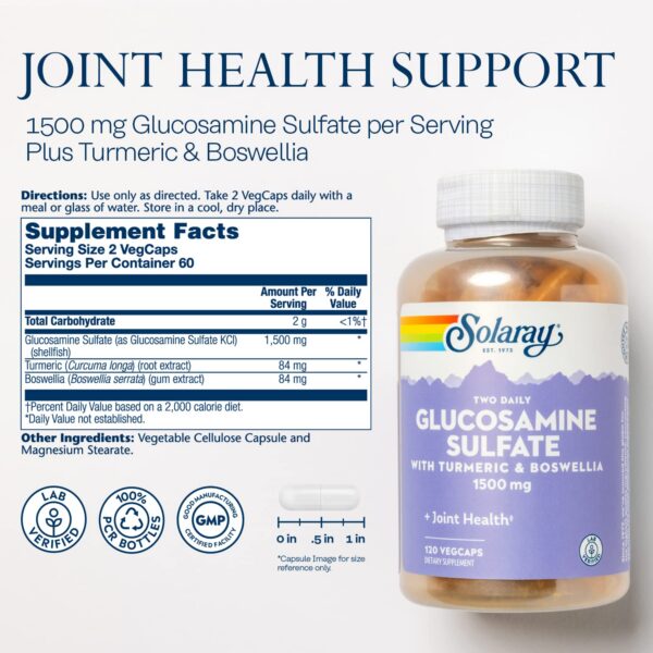 Frente de la etiqueta Solaray Glucosamine Sulfate 1500 mg