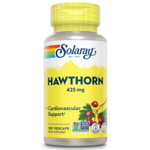 Frasco de cápsulas veganas Solaray Hawthorn Berry 425mg