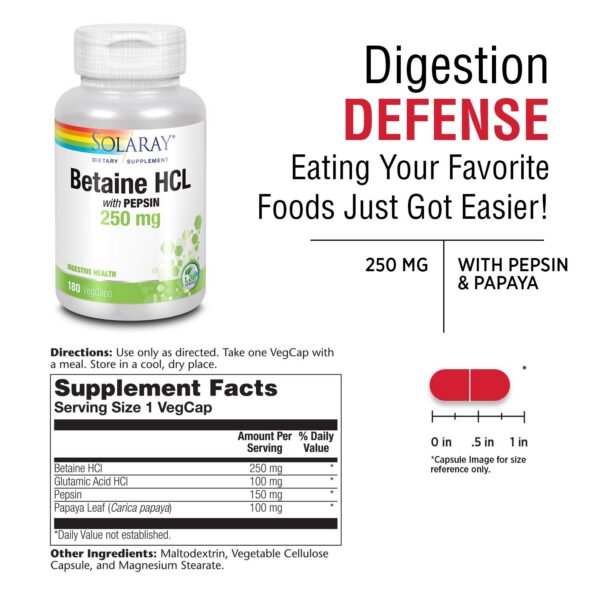 Etiqueta de Solaray HCL con pepsina