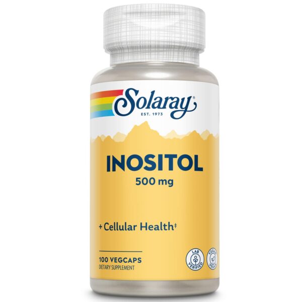 Frente de envase SOLARAY Inositol 500 mg cápsulas