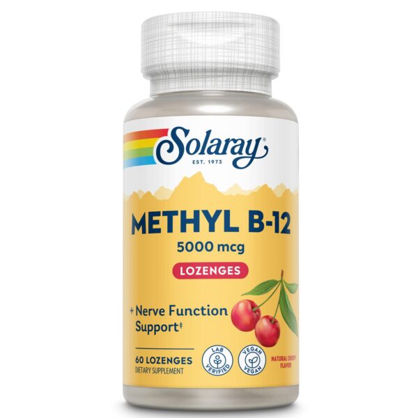 Solaray Metil B12 5000 mcg tabletas masticables sabor cereza 60 unidades