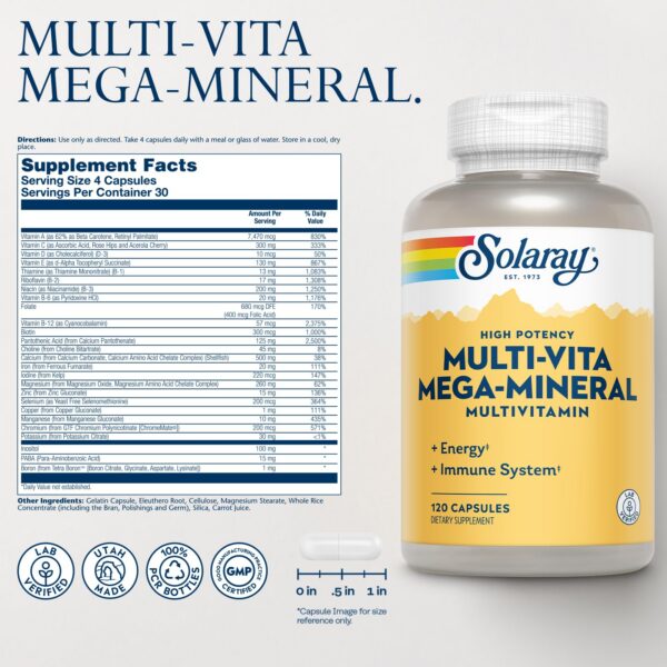 Cápsulas SOLARAY Multi-Vita Mega-Mineral Multivitamínico