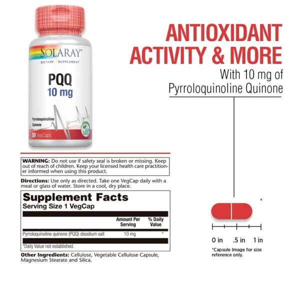 Detalle cápsulas vegetarianas SOLARAY PQQ 10 mg