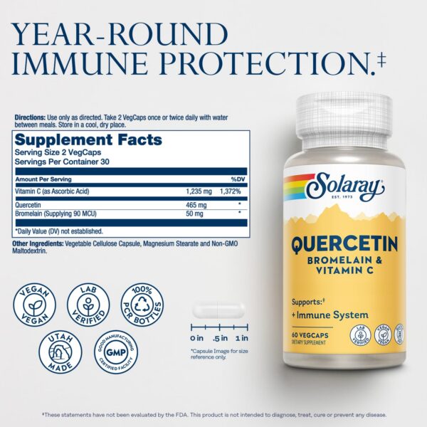 Etiqueta frontal Solaray Quercetina Bromelina Vitamina C